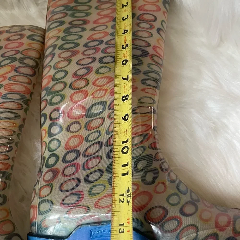 Inner Soul multi color Rubber rain boots with indigo blue soles size11